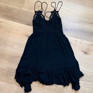 Free People Black Lace Bodice Ruffle Hem Dress